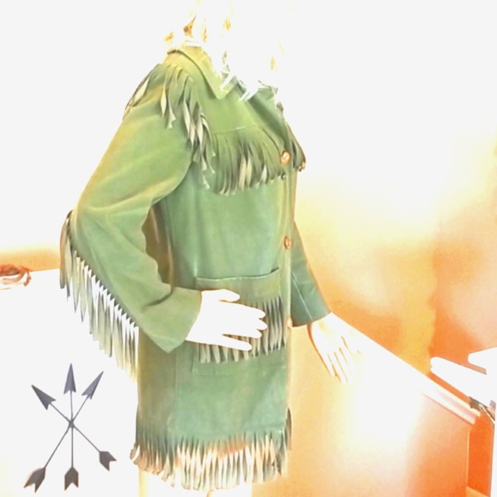 70's FRINGE Travelers OLIVE Green Water VEGAN ALL WEATHER Jacket - Picture 5 of 16